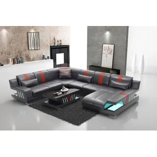 Sofa UForm Ledersofa Couch Wohnlandschaft Garnitur Design Modern Sofas Grau LED