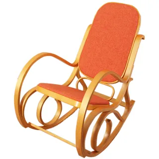 Schaukelstuhl M41, Schwingsessel Fernsehsessel, Massiv-Holz ~ Eiche-Optik, Stoff/Textil orange