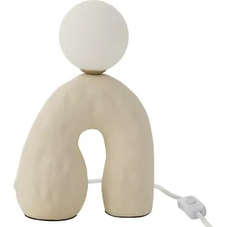 Tischlampe aus Stein mit Glaskugel - milchig, Naturbelassen, Transparent