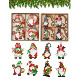 24Stück Weihnachtsanhänger Wichtel Set,Holzanhänger Weihnachten Zwerg Ornamente,Weihnachtswichtel Christbaumschmuck aus Holz Weihnachtsdeko Anhänger,DIY Weihnachtlicher Baumschmuck Weihnachtsmann Deko