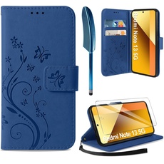 AROYI Lederhülle Kompatibel mit Xiaomi Redmi Note 13 5G(Nicht für 4G)Hülle und Schutzfolie,Wallet Handyhülle Leder Tasche Kartensteckplätzen Schutzhülle Kompatibel mit Xiaomi Redmi Note 13 Dunkel Blau