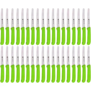 GRÄWE Tafelmesser 36 Stück, Messerset zum Schneiden, 36er Pack Brötchenmesser, Frühstücksmesser mit einseitigem Wellenschliff, Brotmesser, scharfe Messer für Brotzeit, 21 cm - Grün