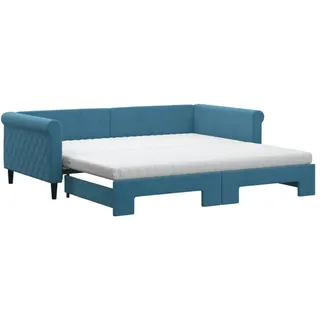 vidaXL Tagesbett Ausziehbar mit Matratzen Blau 100x200 cm Samt