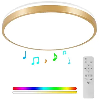 Horevo 30CM Bluetooth-Deckenleuchte mit Fernbedienung, 24W Champagnergoldene Deckenleuchte, Dimmbares und Farbwechselndes Licht mit Lautsprecherlicht Geeignet für Kinderzimmer Schlafgemach