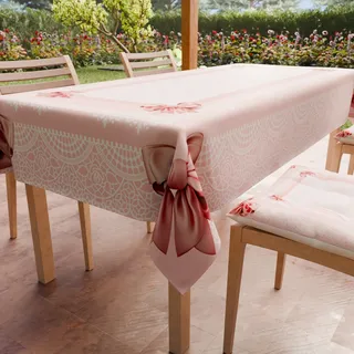 PETTI Artigiani Italiani - Tischdecke, schmutzabweisend, rechteckig, für Küchentisch, Design Schleife, rosa, X6-Sitzer (140 x 180 cm), 100% Made in Italy