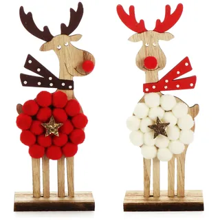 com-four® 2X Dekorativer Aufsteller für Weihnachten, Rentier aus Holz | Christmas Aufsteller zum Dekorieren und Verschenken