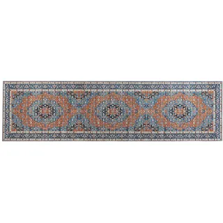 Beliani Teppichläufer Midalam 300/80 cm , Blau , Kunststoff , Orientalisch , Rechteckig , 80x300 cm , Teppiche und Böden, Teppiche, Teppichläufer, Läufer