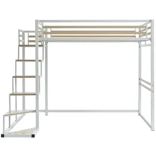 vente-unique Hochbett 140 x 200 cm Metall & MDF weiß