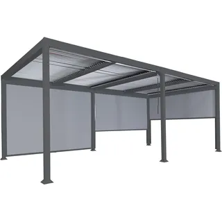 Alu Pergola HWC-L41 mit 3x Seitenwand, Lamellen-Pavillon, stabiles 8cm-Metall-Gestell 3x6m anthrazit - Grau