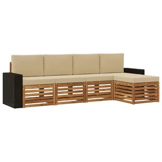 vidaXL Outdoor-Sofagarnitur mit Kissen 5 pcs Natur und Beige - Braun