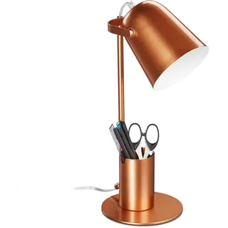 Relaxdays Schreibtischlampe mit Stifthalter, Bürolampe Schreibtisch, E27, moderne Tischlampe, 40 x 15 x 20 cm, kupfer
