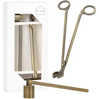 airy abode Kerzen-Zubehör-Set mit Kerzenlöscher und Dochtschneidemaschine, Gold gebürstet