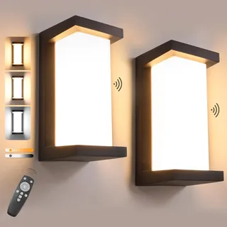 BOYIR 2 Stück 18W Aussenlampe mit Bewegungsmelder IP65 LED Wandleuchte Innen/Außen Aluminium mit Fernbedienung, Modern Außenlampe 3000K-6500K Dimmbar Aussenleuchte für Garten Terrasse Eingang, Schwarz