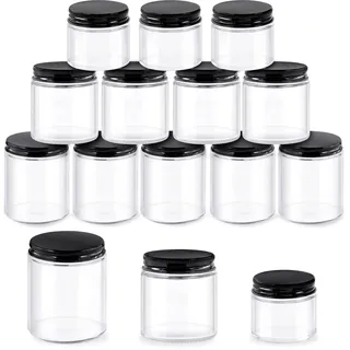 Glarks 12 Stück 57 ml 113 ml 227 ml Gläser mit Deckel, runde, transparente Gläser mit Innenfutter und schwarzem Deckel zur Aufbewahrung von Cremes, Schönheitsprodukten, Kosmetik, Lotion und Salben