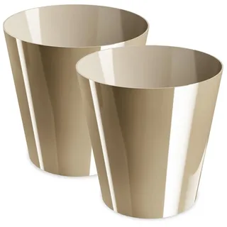 PECZEKO Blumentopf glänzender, Pflanzkübel aus Übertopf Kunststoff Dekorativer Topf für, groß und klein Pflanzen, 2er-Set blumenkübel, blumenkübel kräutertopf, (2 Pack) Beige, ø 21 cm