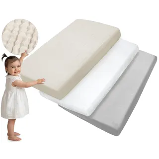 Medi Partners Spannbettlaken Musselin 60x120 3-Pack Baby Bettlaken Kinderbett Spannbetttuch 100% Baumwolle - Musselinlaken Bettwäsche Babymatratze Schlafsack Babybett(Beige-Weiß-Graue)