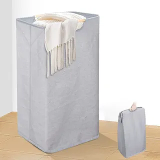 zivacate Wäschekorb mit Griffen 100L, XL Faltbarer Wäschesammler Grau Wäschebox, Tragbar Wäschesack aus Leinen Laundry Basket Extra Groß Wäschetonne 74x41x33cm Wäschebox für Wäsche Kleidung Decken