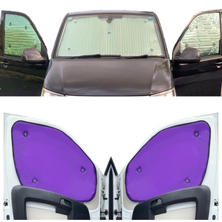 Fensterrollo-Set Kombatibel Mit VW Caddy (2020-Date)(Komplettes Set + Scheunentor) Rückseite einfärben Lila, Reversibel und Thermisch