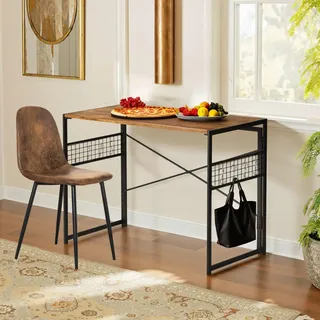 FurnitureR Cafeteria Tisch klappbar 100x50cm - Mensatisch faltbar mit Metallgestell & Haken, 50kg belastbar, schnell aufgebaut, platzsparend (Braun Holzoptik)