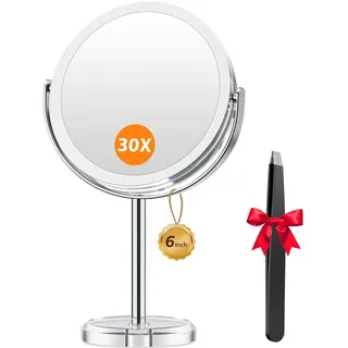 Auxmir Kosmetikspiegel 30X/1X, Schminkspiegel, Doppelseitiger Abnehmbarer Vergrößerungsspiegel, Tischspiegel mit 360°Rotation, Spiegel mit Vergrößerung, Rasierspiegel für Badezimmer Schlafzimmer Reise