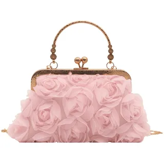ANNUOZE Damen Clutch, Elegante 3D-Rosenspitze Tasche, Vintage Retro Abendtasche, Umhängetasche Schultertasche, Handtasche für formelle Anlässe, Hochzeit, Ball, Party (Rosa)