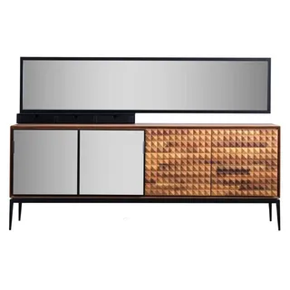 Anrichte Sideboard mit Spiegel Kommode Schrank Holz Braun Esszimmer - Braun