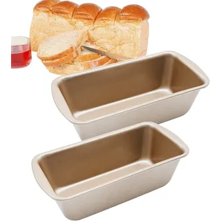 2 Stk Edelstahl Brotbackform, 19x9x5cm Klein Kastenform Kuchen Backform Rechteckig Kastenform Brot Brotbackformen mit Antihaftbeschichtung Brotformen zum Backen für Backofen Heißluftfritteusen (Gold)