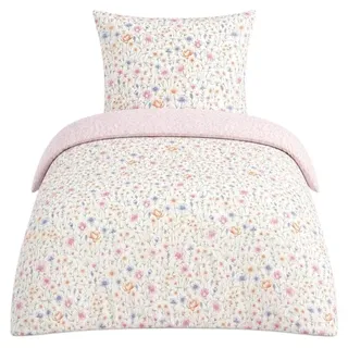 Bettwäsche mit floralem Design - Wendebettwäsche mit Reißverschluss 155 x 220 cm + 80 x 80 cm - Rosa