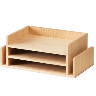 KIRIGEN Dokumentenablage aus Paulownia-Holz, Schreibtisch-Organizer 3 Ebenen mit 5 Fächern, Briefablage und Papierablage für Büro, Homeoffice und Arbeitszimmer, 42 x 24 x 16,5 cm, Natur