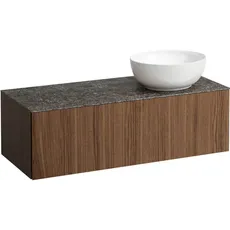 Laufen Il Bagno Alessi Schubladenelement, Steinplatte Marrone Naturale, Ausschnitt rechts, 120x50x37cm, zu WT-Schale H81897 5, H432313097, Farbe: Noce Canaletto