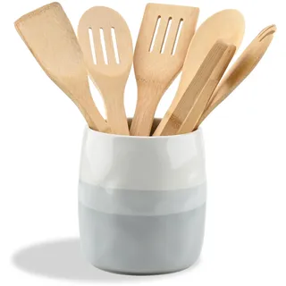 YoHyien Keramik Küchenutensilienhalter, Organizer Behälter für Küchenutensilien, Küchenhelfer Aufbewahrung, Kitchen Utensil Holder, Kochutensilien Halter für Besteck, Kochlöffel, Spatel (L)
