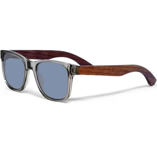 Sonnenbrille Damen & Herren Holz | Premium Walnussholzbügel Transparenter Acetatrahmen | Holzbrille UV400 Polarisiert Gläser | Damen & Herren Sonnenbrille UV Schutz | (silber)