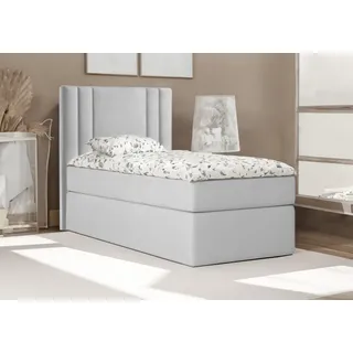Bett , Boxspringbett , Continentalbett RALI MINI mit Bonell Matratze , Einzelbett mit Container , H3 ( 100x200 cm , Hellgrau - Itaka 51 , Ohne Topper ) - Hellgrau
