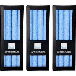 Stearin Stabkerzen, blau, 25 cm x 2,2 cm, 12er Set, Leuchterkerzen/Bio - Kerzen hellblau