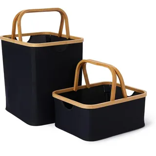 Deko Korb Bambus Tragekorb 2er Set Körbchen Aufbewahrung Box Henkelkorb 40,5x33