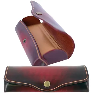 MIKA 28071004 - Brillenetui klein aus Echt Sattel-Leder Rot, Etui für Brillen und Sehhilfen, Brillenbox für Damen und Herren, rote Brillenaufbewahrung, Sonnenbrillenetui ca. 15 x 6 x 3 cm