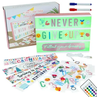 BONNYCO Light Box Rosegold A4 16 Farben mit 400 Buchstaben und Emojis, 10 Premium Karten, Fernbedienung, 2 Stifte, Ä Ö Ü ß Enhalten. Lichtbox Led mit Buchstaben, Geschenke für Frauen and Mädchen