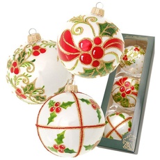 Bild von Weihnachtsbaumkugel »Stechpalme, mundgeblasen und handbemalt«, (Set, 3 St.), Weihnachtsdeko, Christbaumschmuck, Christbaumkugeln aus Glas, rot