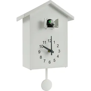 Kuckuck Geräusche, Uhren mit Pendel, Vogelhaus, batteriebetrieben, für Wohnzimmer, Wohnzimmer, Küche, Wanddekoration, Weiß, Zeiger + Zahl, ABS - Weiß