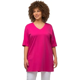 Ulla Popken Damen große Größen Übergrößen Plus Size T-Shirt, V-Ausschnitt, Relaxed, Halbarm Fuchsia pink 50+ 515283815-50+