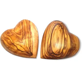 Stilux 2er-Set Herz Handschmeichler aus sehr schön gemasertem Olivenholz 7 cm | Glücksbringer Deko Holzherz Hochzeit Jubiläum Valentinstag | Weihnachtsdeko Hochzeitsdeko