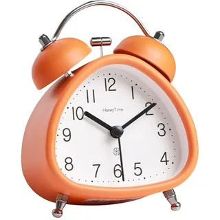 metallener Doppelglocken-Alarmanzeige ohne Ticken, leiser Retro-Vintage-Alarmanzeiger mit Nachtlichtfunktion für schwere Schläfer (Orange)