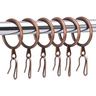 Hotop Vorhang Hängender Ringe, 30 Metall Ringe und Haken, Rot Bronze | 30 Stücke Ringe, 30 Stücke Stift Haken, 30 mm Innendurchmesser, Bronze Metall, Für Fenster, Tür und Duschvorhang