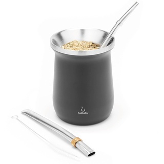 Yerba Mate Tee Set (Mate Becher) aus Rostfreiem Edelstahl mit Bombilla (Strohhalm) für Mate, Yerba Mate Set Leicht zu Reinigen und Sehr Widerstandsfähig (SCHWARZ)