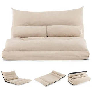 FANTASK Klappbares Bodensofa, 3 in 1 Schlafsofa mit Schlaffunktion und Verstellbarer Rückenlehne, Sofabett mit 2 Lendenkissen, Klappsofa Schlafsessel für Wohnzimmer & Schlafzimmer (Beige)