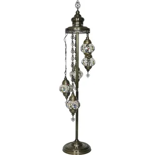Oosterse Mozaïek Vloerlamp mit 5 Glaskugeln in Mischfarben - Höhe 140 cm, E14 Fassung, für TL/LED, Kupfer