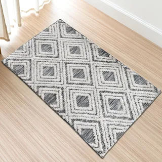 Comart, Teppich Dastan, marokkanisches Berber-Design, Vintage-Boho-Stil, Polyester-Stoff, kurzer Flor, für Wohnzimmer und Schlafzimmer, unter Tisch, geometrisches Rautenmuster, grau, 60 x 90 cm