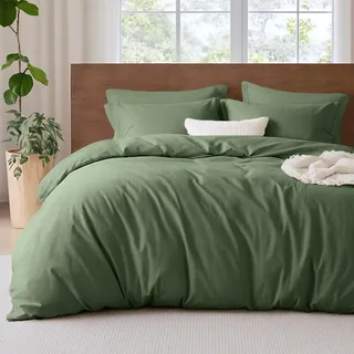 Lanqinglv Bettwäsche 135x200cm 2teilig Grün Salbeigrün Uni Einfarbig Bettbezug Deckenbezug 135x200cm mit Reißverschluss und Kissenbezug 80x80cm aus Renforce Microfaser
