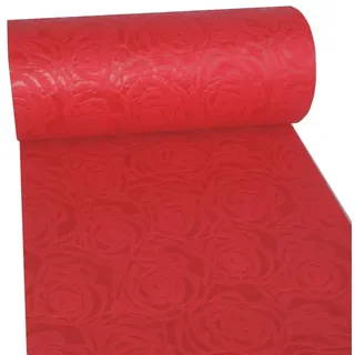 Dekoflor Tischband Tischläufer Tischdeko einzigartiges Rosen Design (Wasserfest, Lotuseffekt, samtige Oberfläche, 5 m Rolle, 30 cm Breite, 100% Nylon), Rot