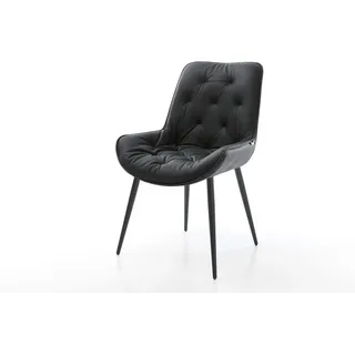 Esszimmerstuhl Taimi-Flex Echt-Leder Schwarz 4-Fuß konisch Schwarz